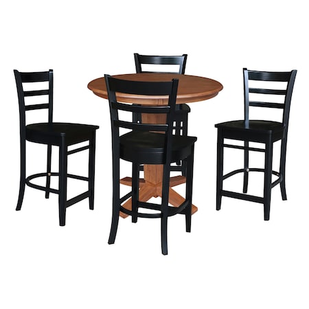 International Concepts 36 in. Solid Wood Round Top Pedestal Dining Table w/4 Counter Height Stools in Distressed Oak/Black K42-36RT-23-S4661724